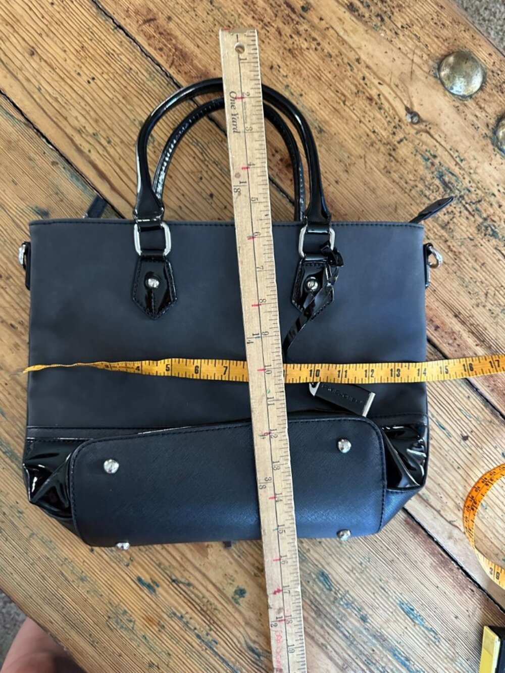 David Jones Womens Black & Gray Tote Bag With Patent Leather Accents - Picture 5 of 5